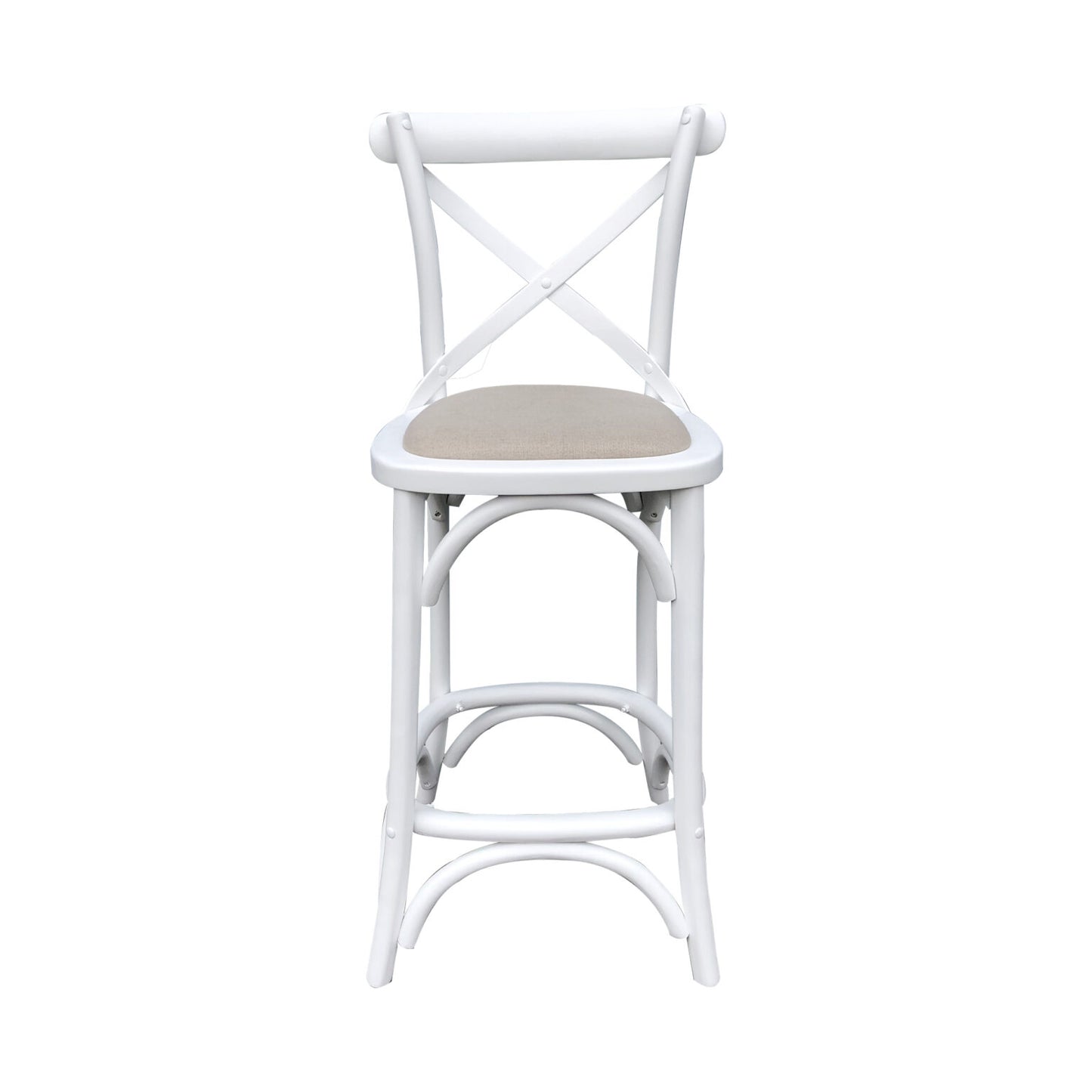 Kasan White Barstool Oatmeal Linen Seat