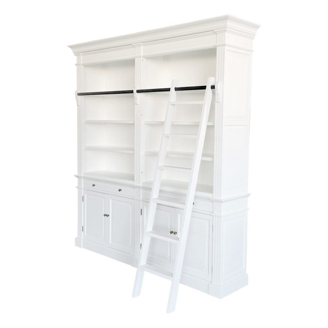 French Library Two-Bay Bookcase Matt White