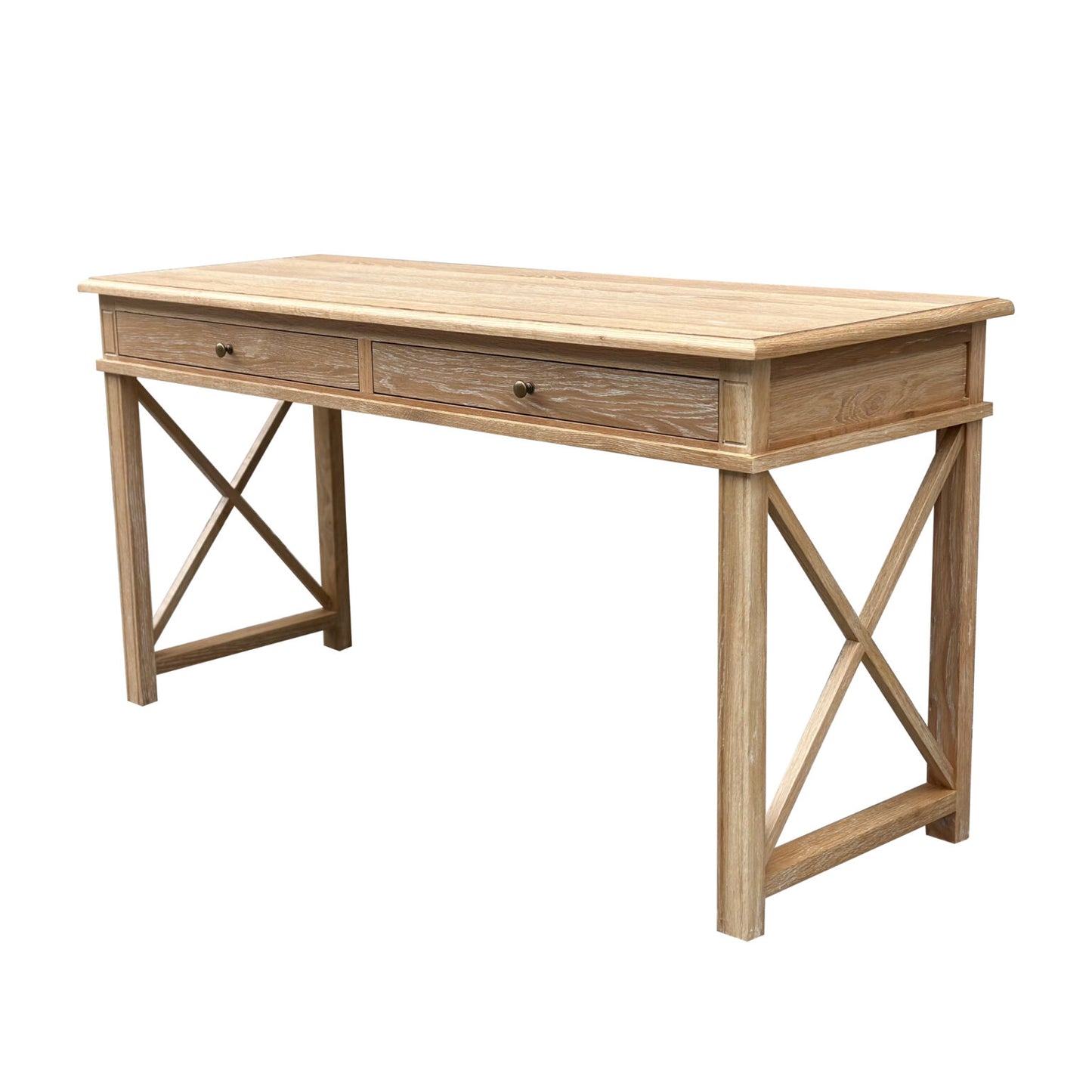 X Brace Desk Whitewashed Oak