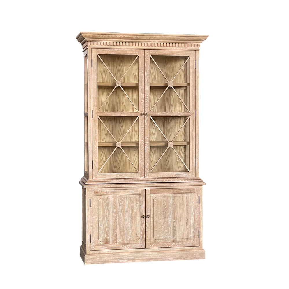 French Double-Door Sideboard & Hutch Whitewashed Oak