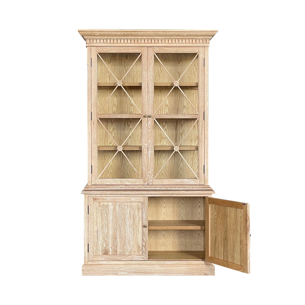 French Double-Door Sideboard & Hutch Whitewashed Oak