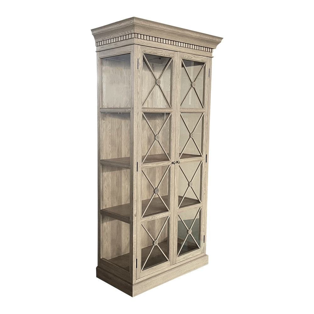 Provincial Two Doors Display Cabinet Weathered Oak