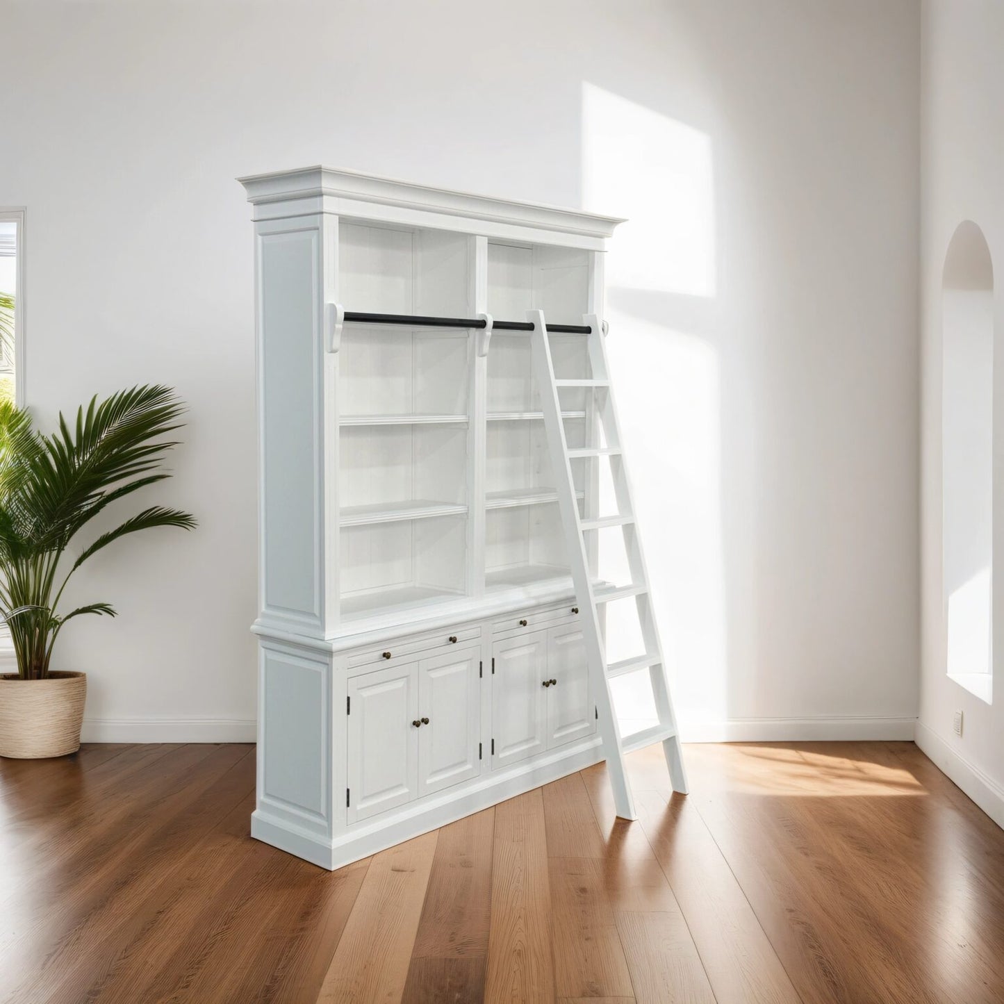 French Library Two-Bay Bookcase – Matt White