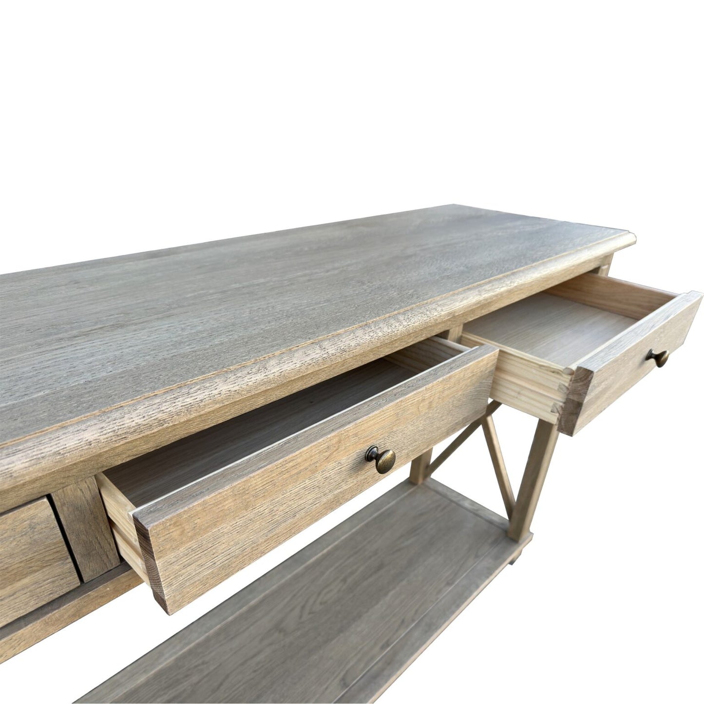 X Brace Console Table Weathered Oak