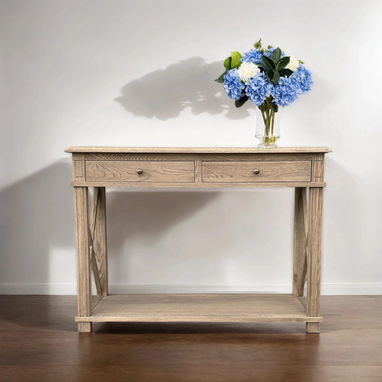 X Console Table Weathered Oak Small