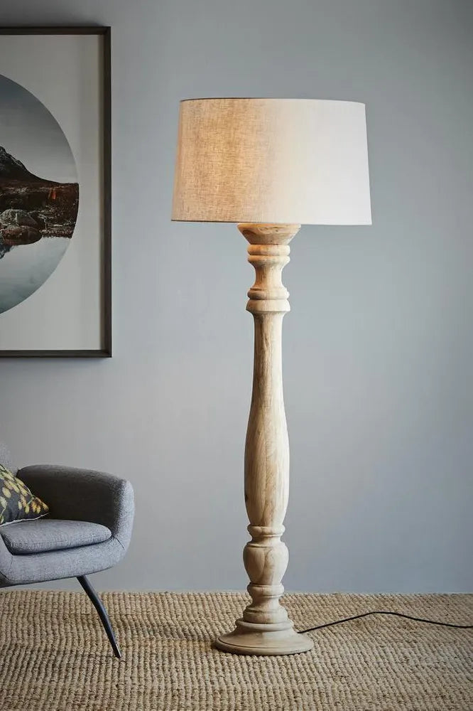 CANDELA LARGE - NATURAL - TURNED WOOD CANDLESTICK FLOOR LAMP