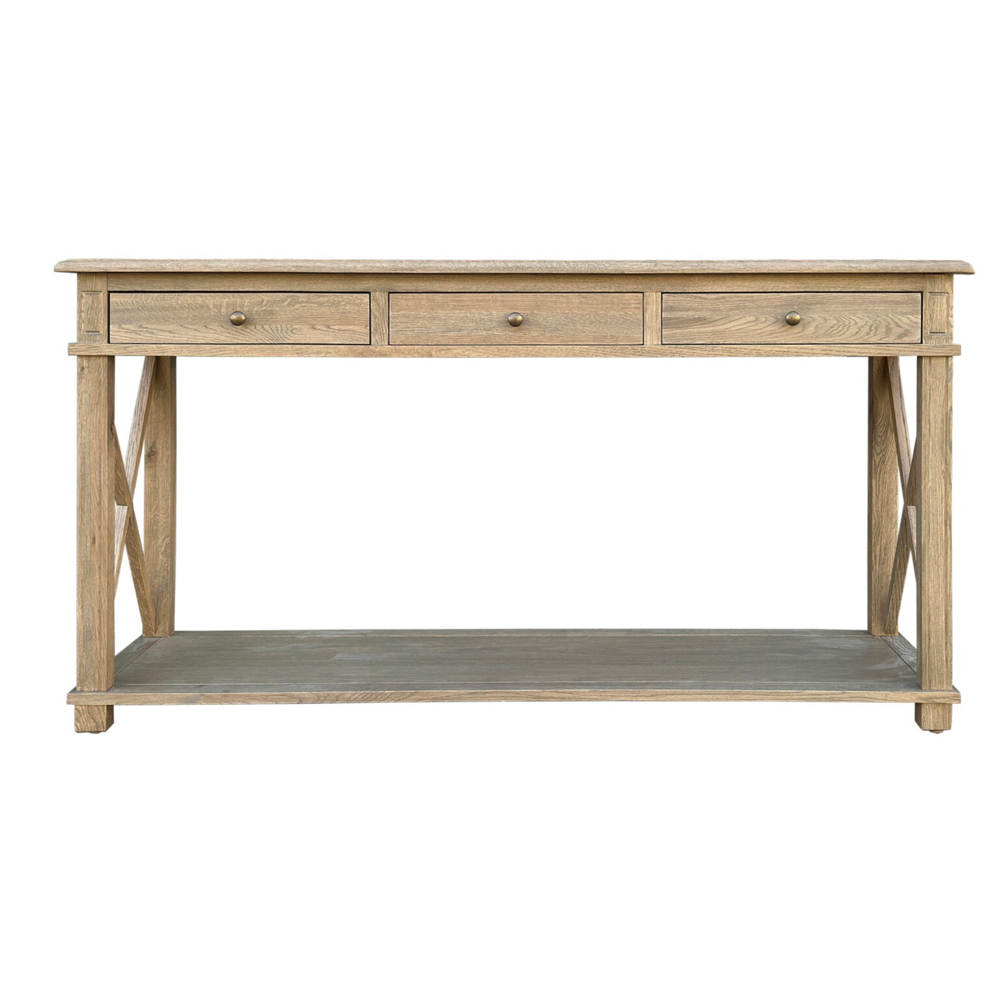 X Brace Console Table Weathered Oak