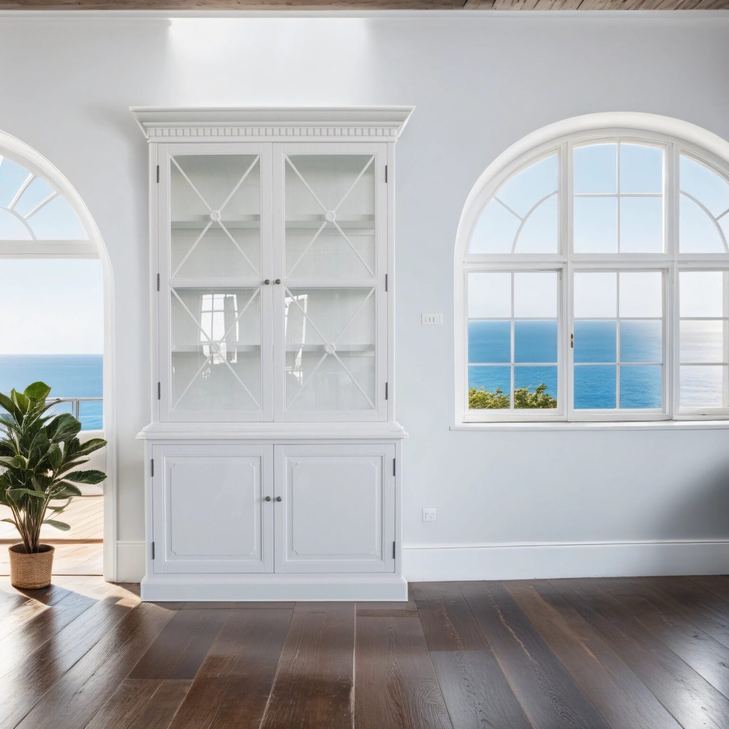French Double-Door Sideboard & Hutch White