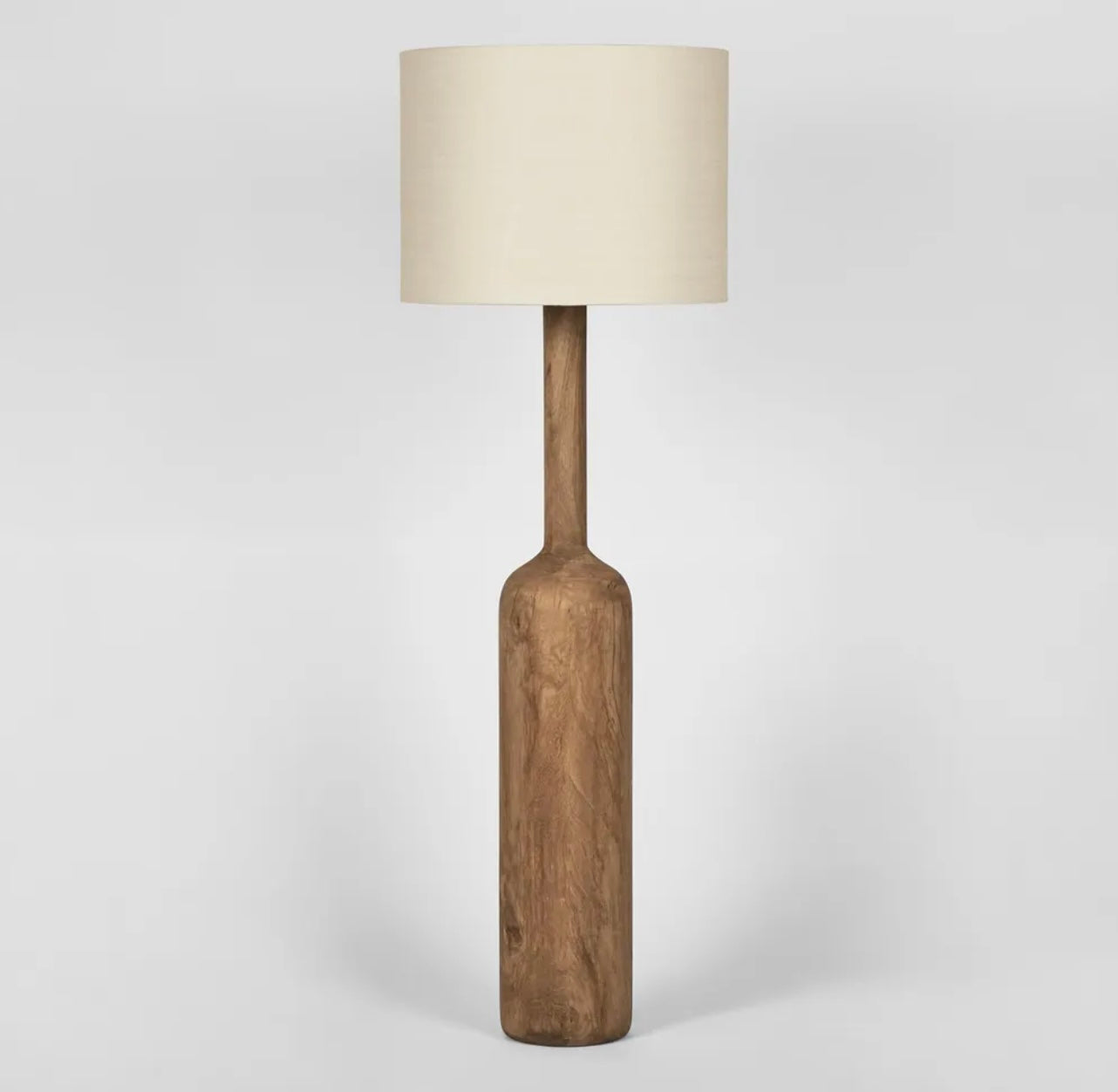 FLASK WOOD FLOOR LAMP BASE SADDLE WITH NATURAL SHADE