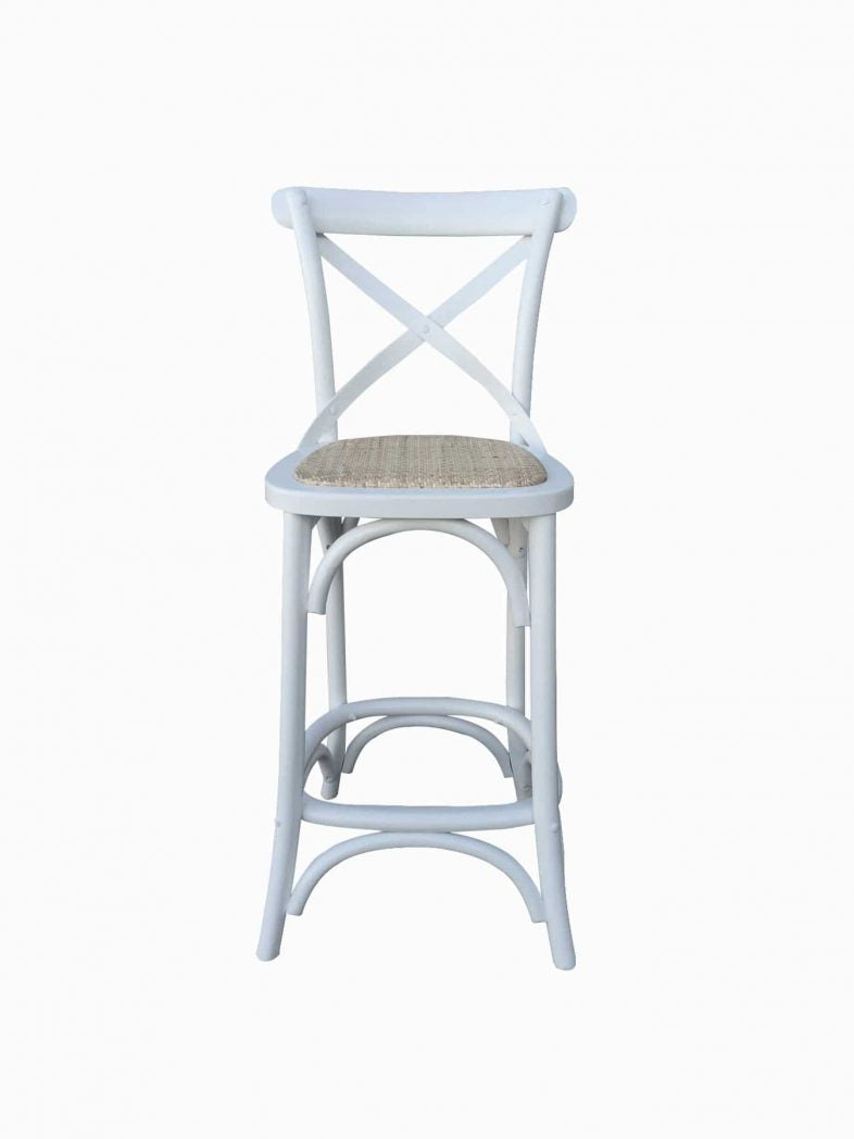 Kasan White Barstool Rattan Seat