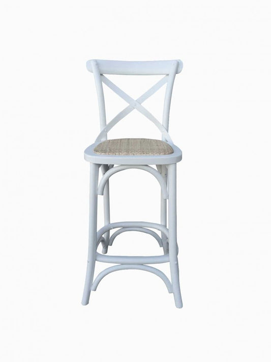 Kasan White Barstool Rattan Seat