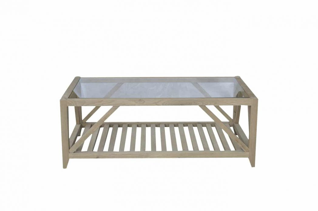Bennett Glass Top Oak Coffee Table Weathered Oak