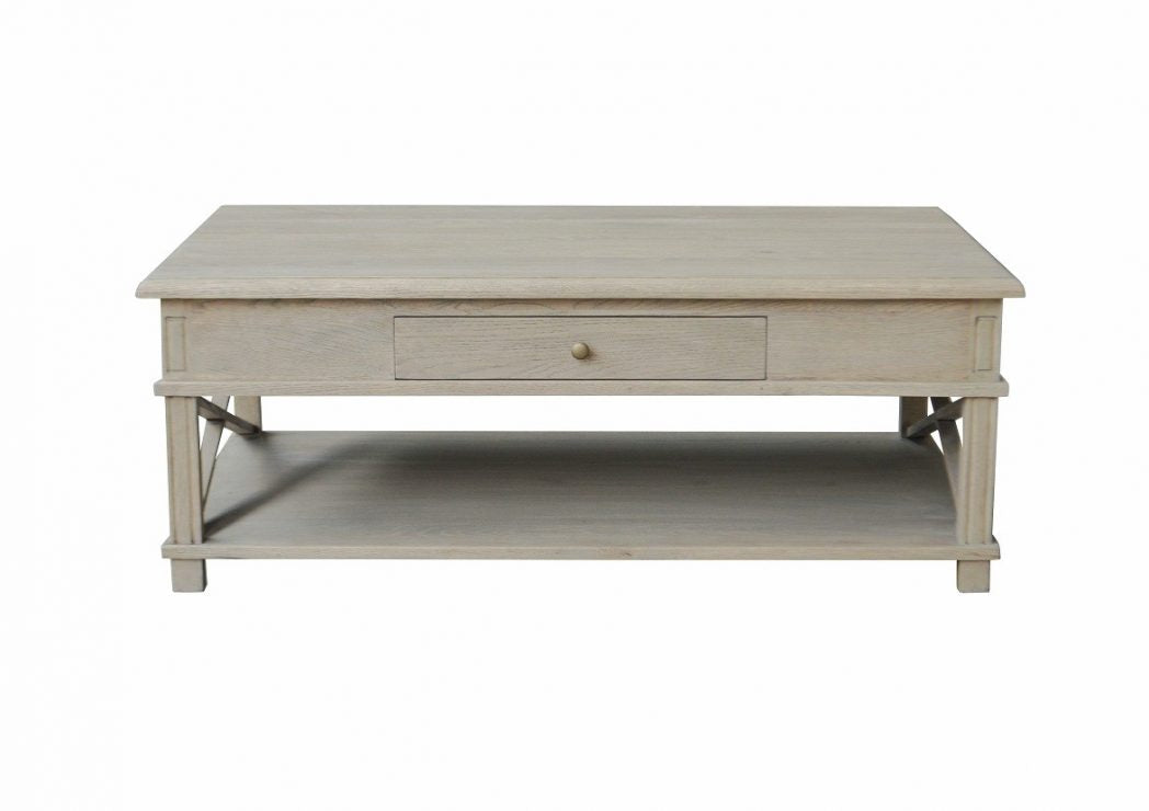 X Brace Oak Coffee Table Weathered Finish