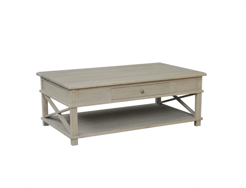 X Brace Oak Coffee Table Weathered Finish