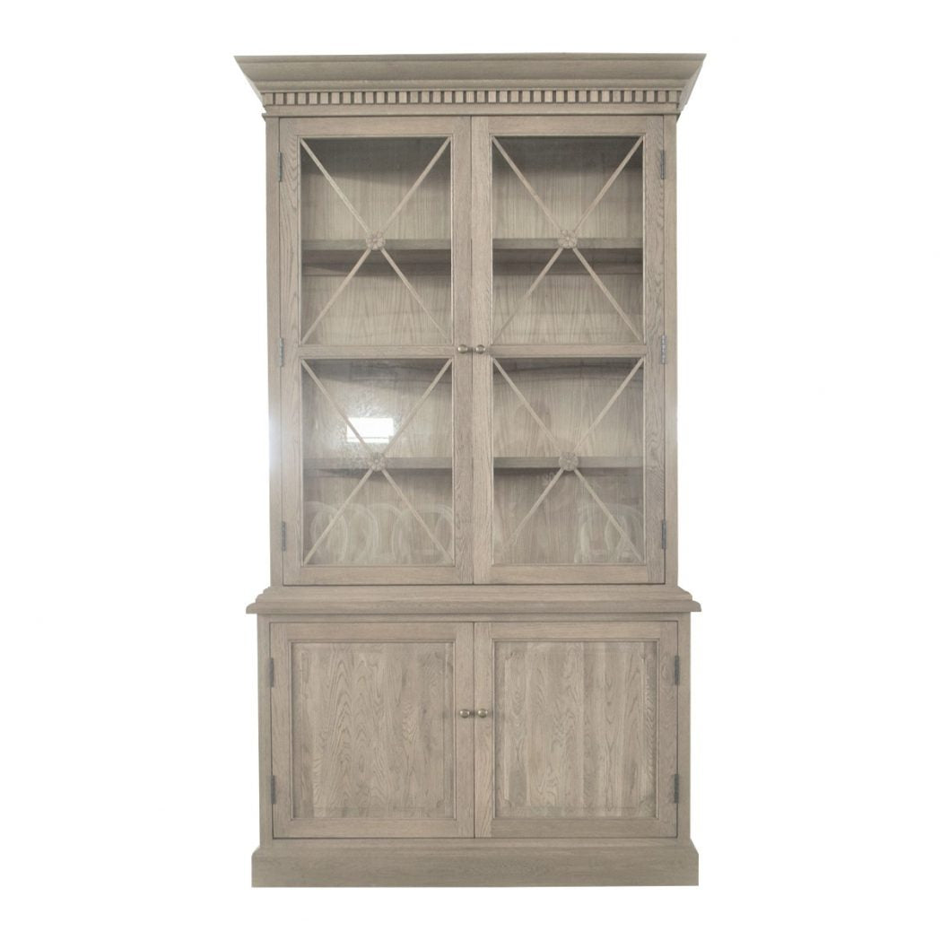 French Double-Door Sideboard & Hutch Weathered Oak