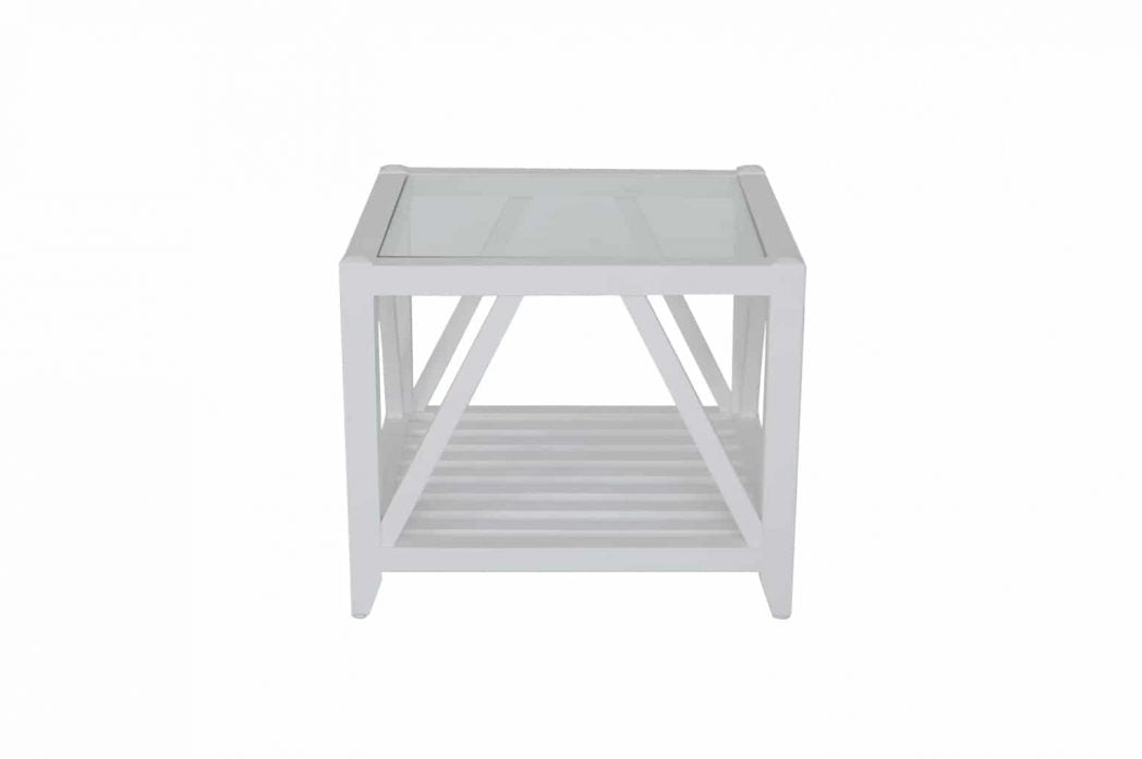 Bennett Glass Top Side Table White