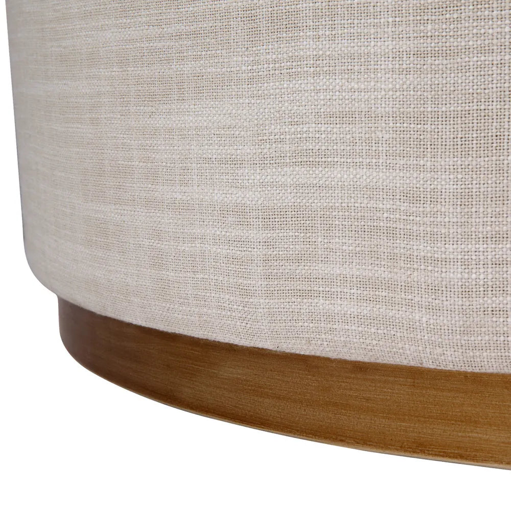 Ames Round Ottoman - Off White Linen