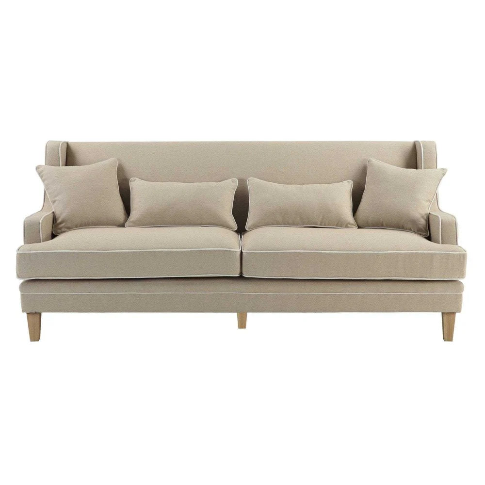BONDI HAMPTONS 3 SEAT SOFA NATURAL/WHITE PIPING