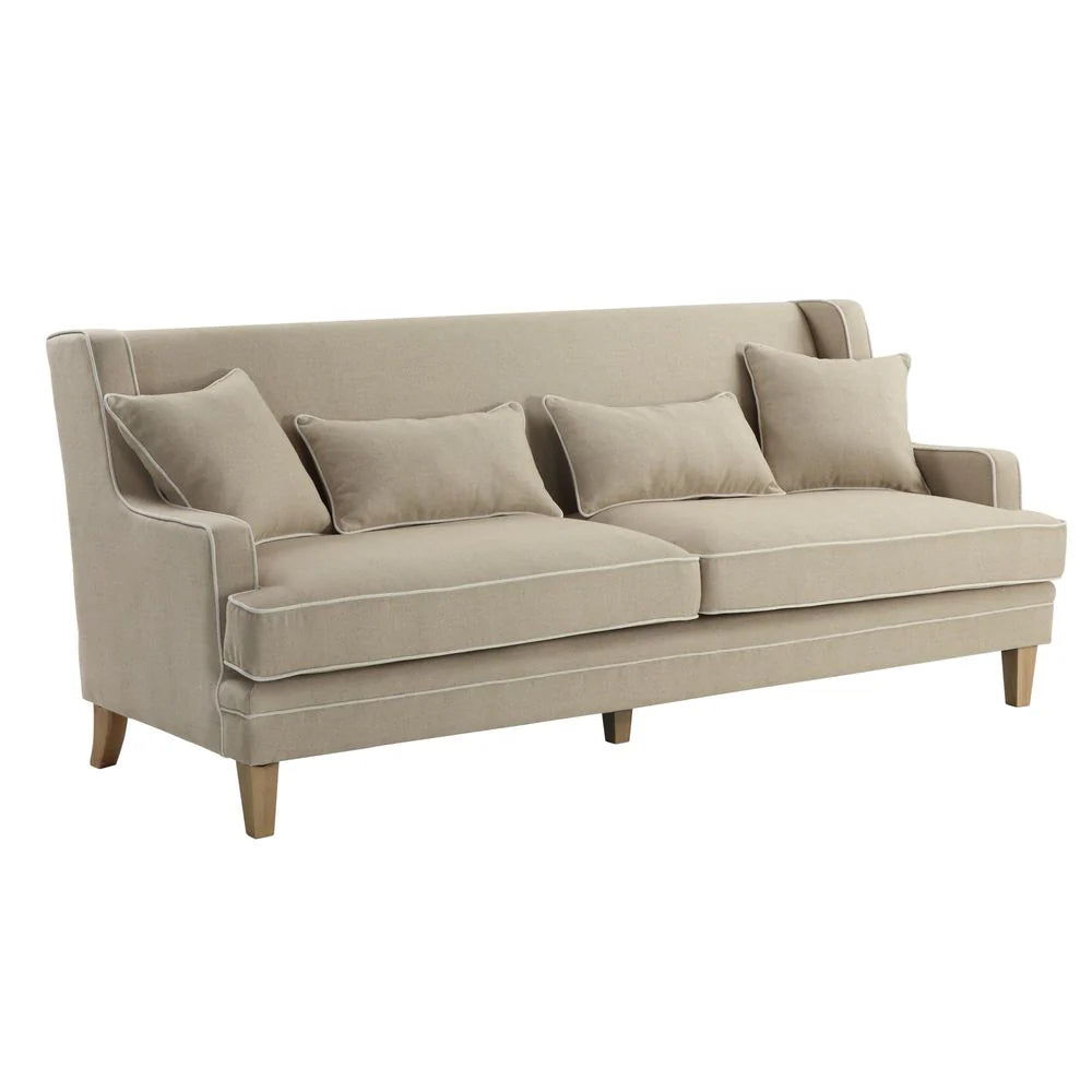 BONDI HAMPTONS 3 SEAT SOFA NATURAL/WHITE PIPING
