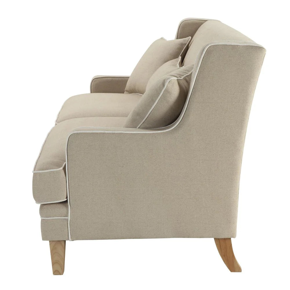 BONDI HAMPTONS 3 SEAT SOFA NATURAL/WHITE PIPING