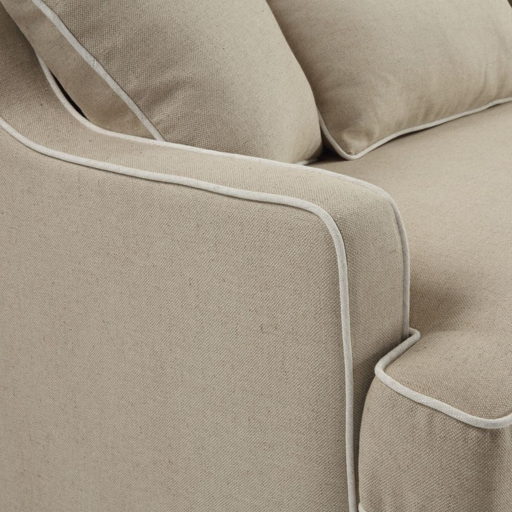 BONDI HAMPTONS 3 SEAT SOFA NATURAL/WHITE PIPING