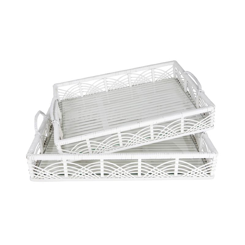 Bamboo tray with glass - white