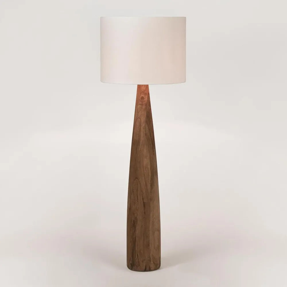 SAMSON WOOD FLOOR LAMP SADDLE BASE WITH WHITE SHADE