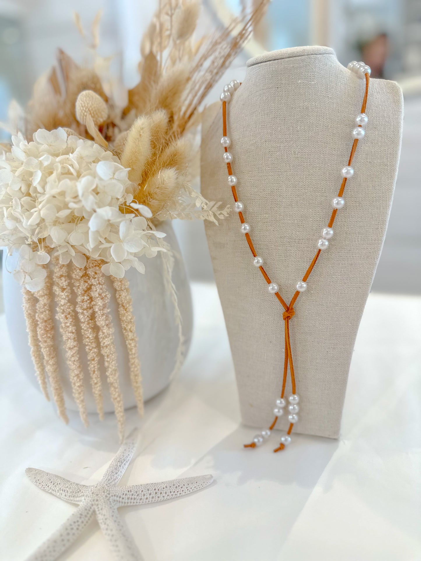 Freshwater Pearls and Brown Suede Leather Necklace