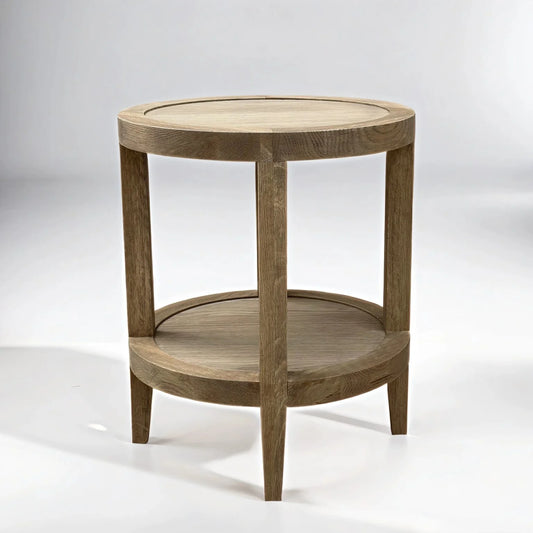 French Contemporary Round Side Table Weathered Oak