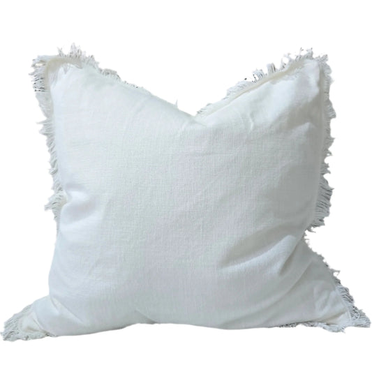 Rhea Linen Fringe Cushion 55cm Square - White