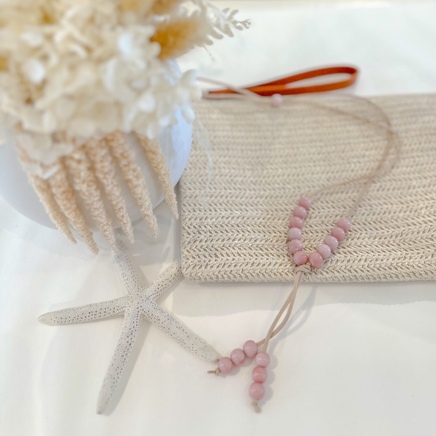 Dusty Pink Beads and Leather Necklace