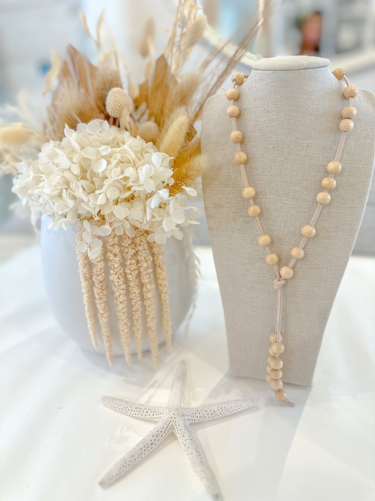 Wood Beads and Leather Necklace