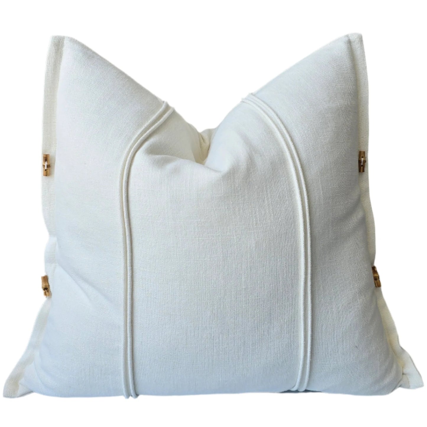 Linen Cotton Cushion 55cm Square - White | Wooden Button