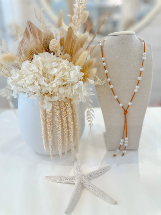 Freshwater Pearls and Brown Suede Leather Necklace