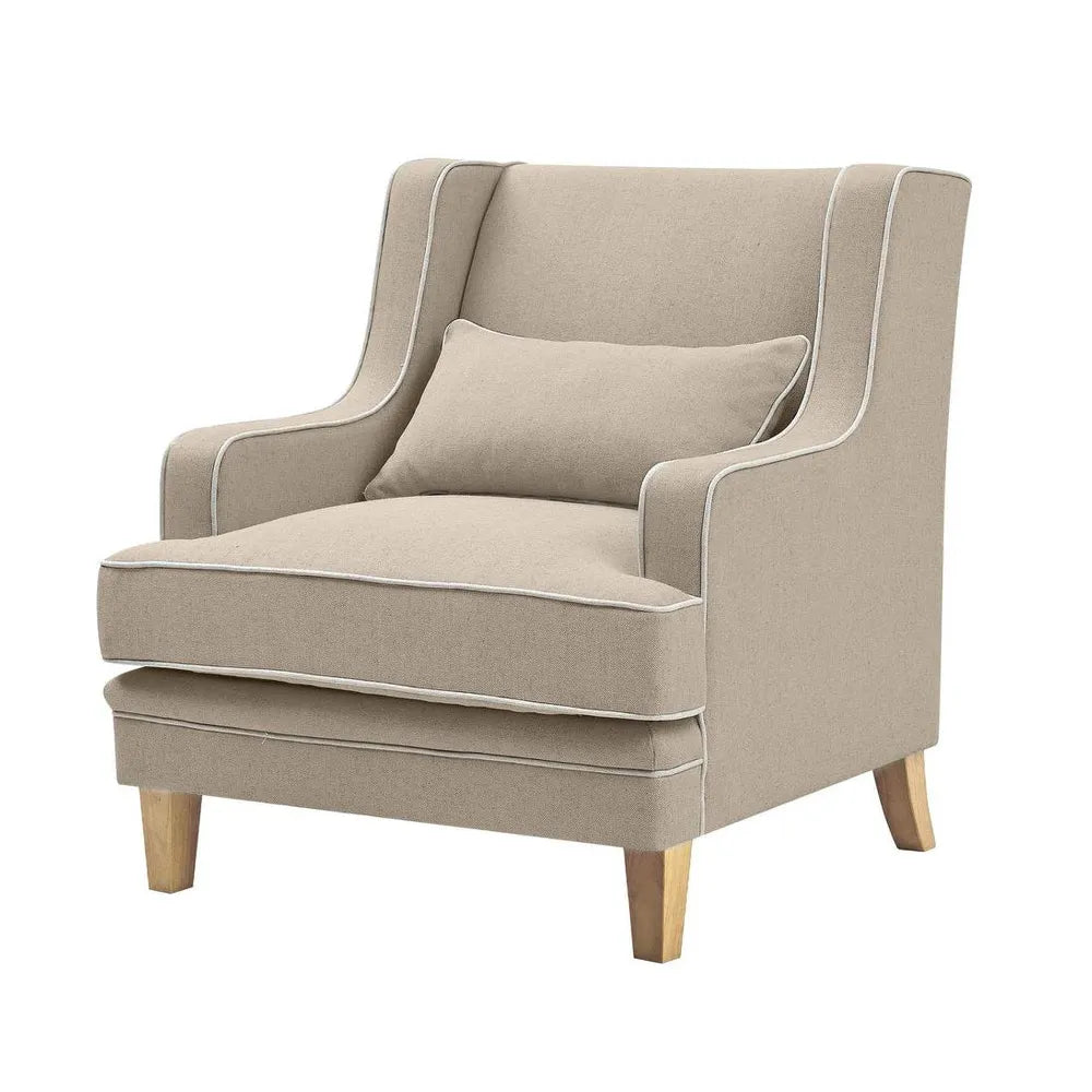 BONDI HAMPTONS ARMCHAIR NATURAL W/WHITE PIPING