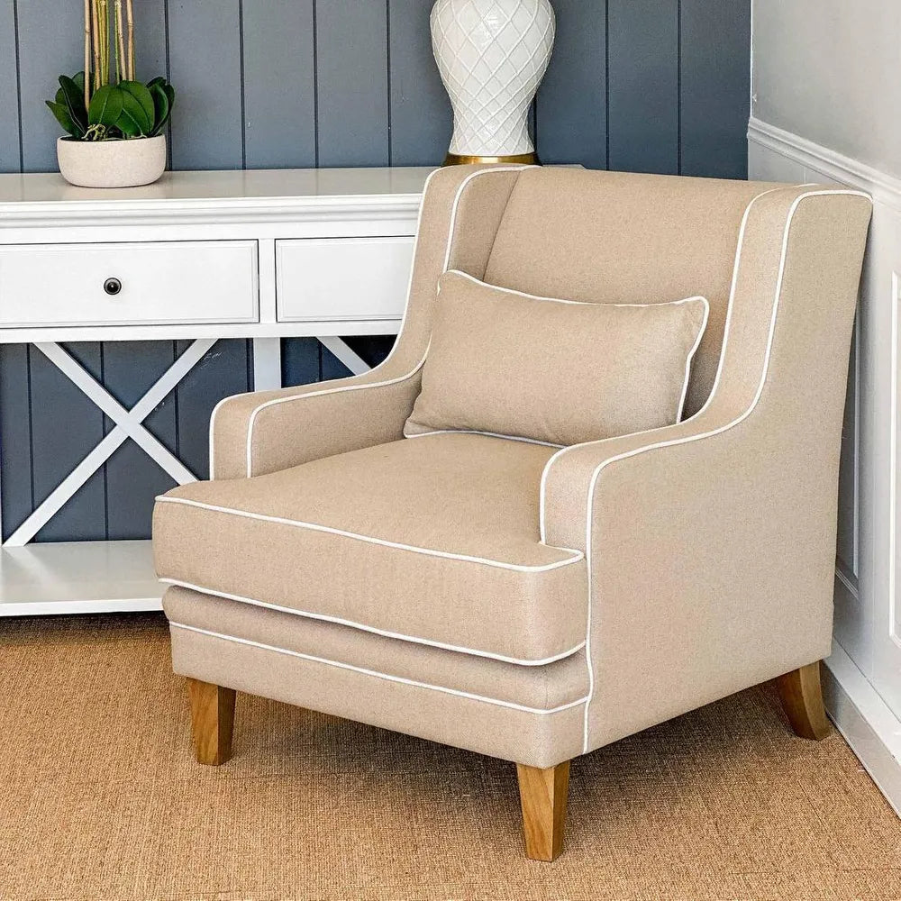 BONDI HAMPTONS ARMCHAIR NATURAL W/WHITE PIPING
