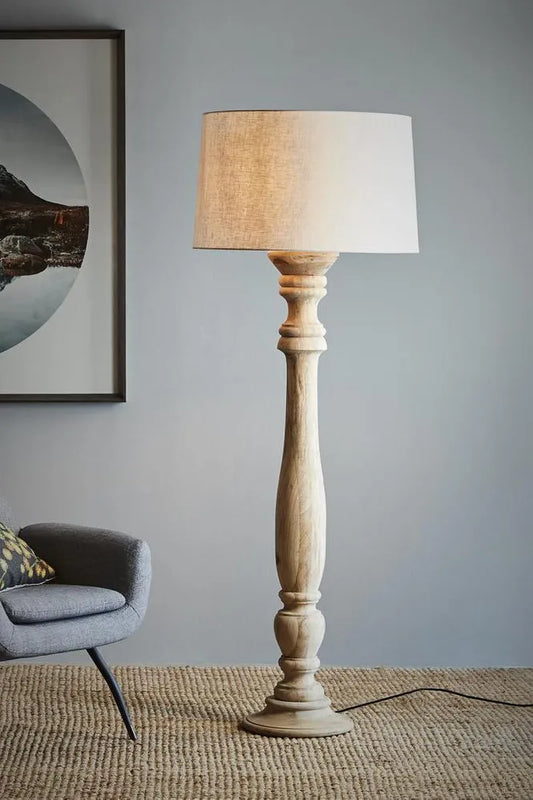 CANDELA LARGE - NATURAL - TURNED WOOD CANDLESTICK FLOOR LAMP