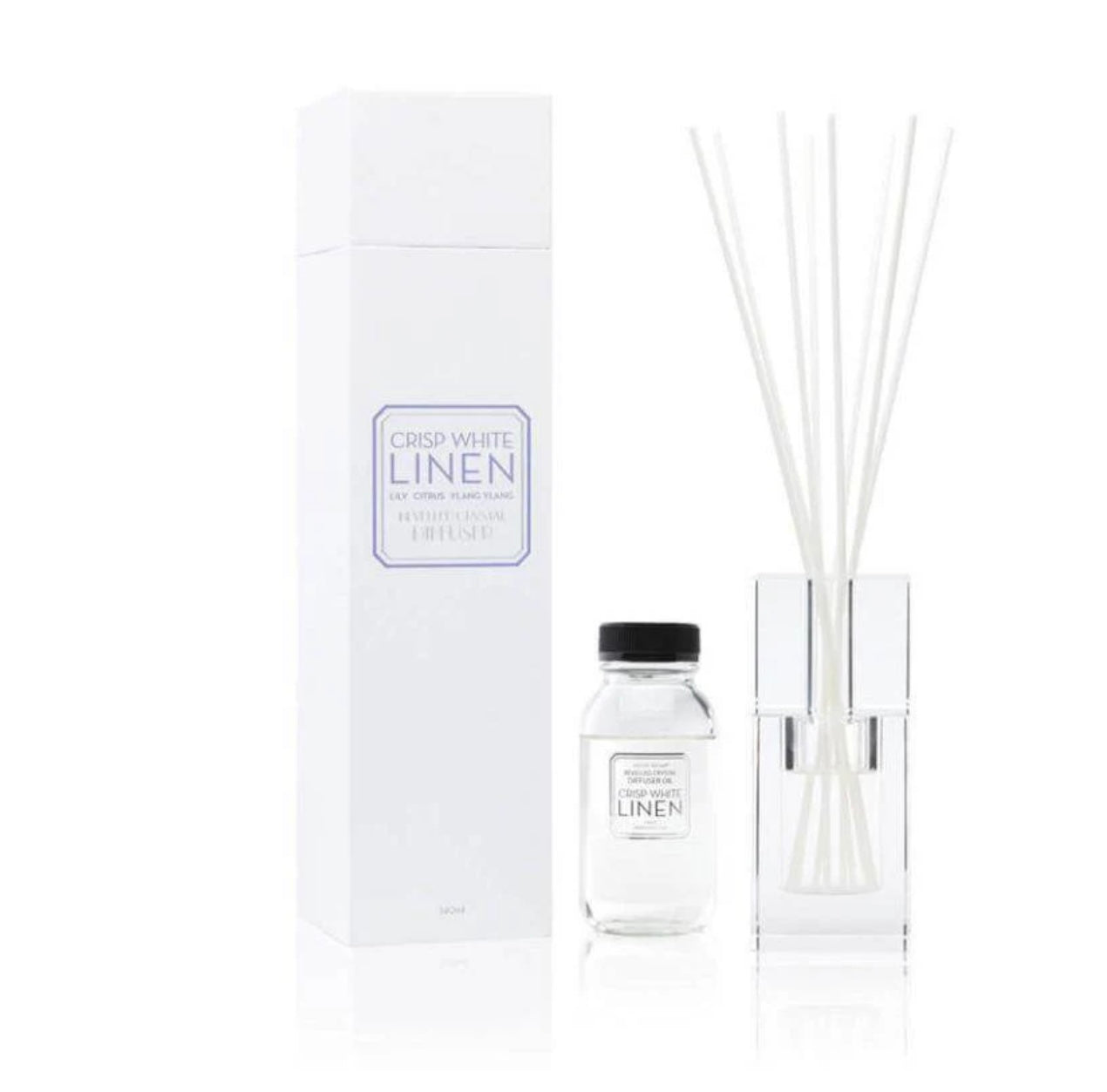 Crisp White Linen 140ml Bevelled Crystal Diffuser