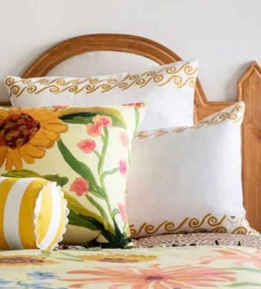 Grecian yellow and White Bonnie and Neil Cushion