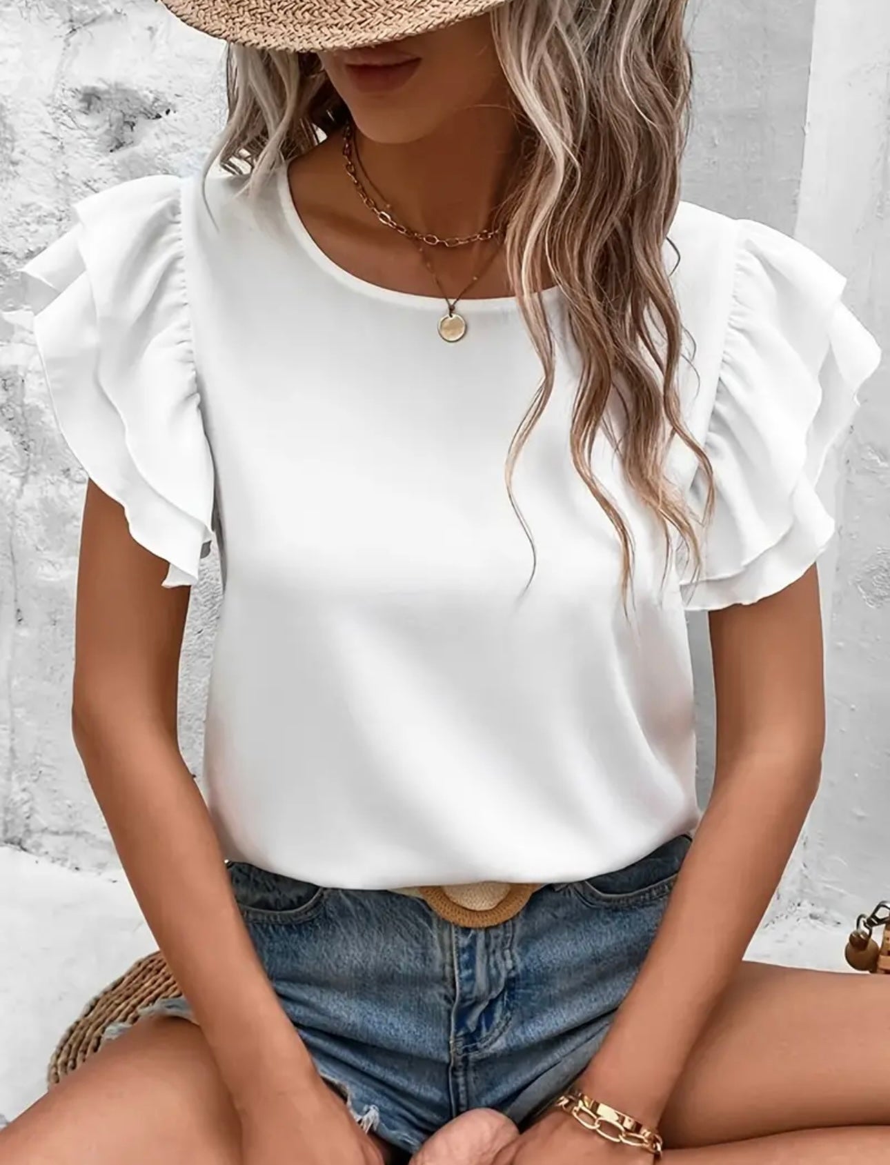 Ruffle Sleeve White Top