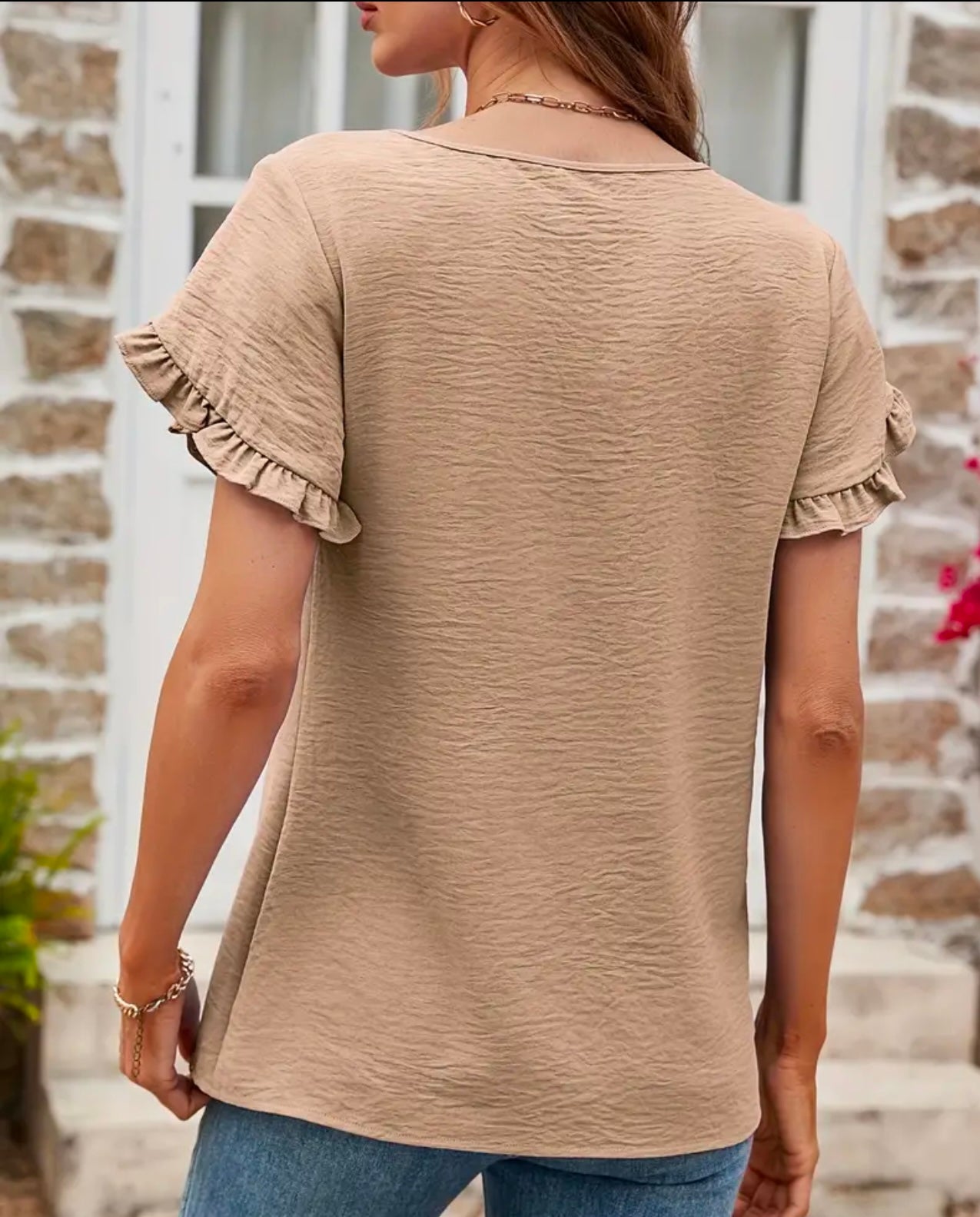 Ruffle Sleeve Top - Brown