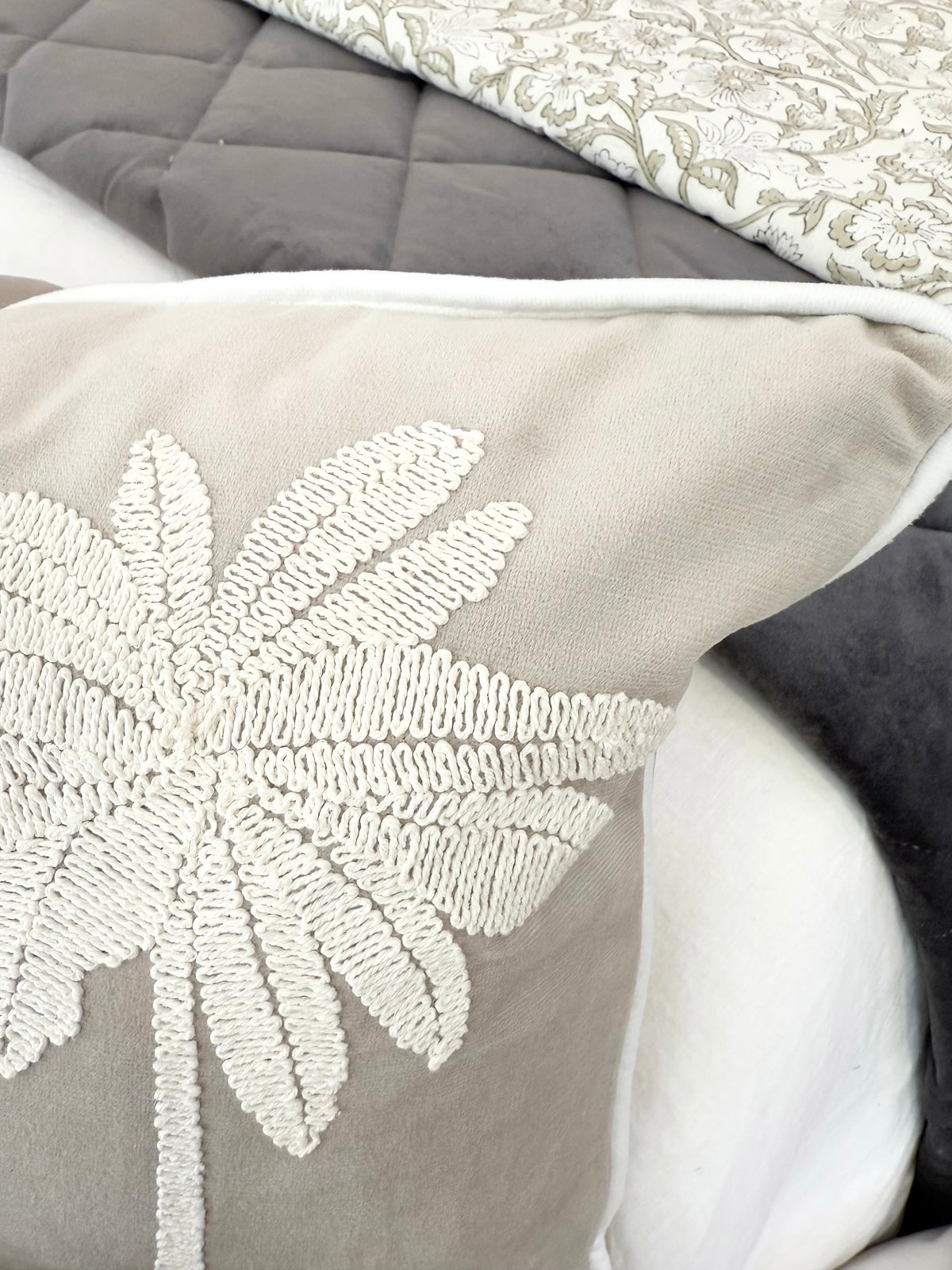 MAUI 3 PALM STONE CUSHION FEATHER FILLED