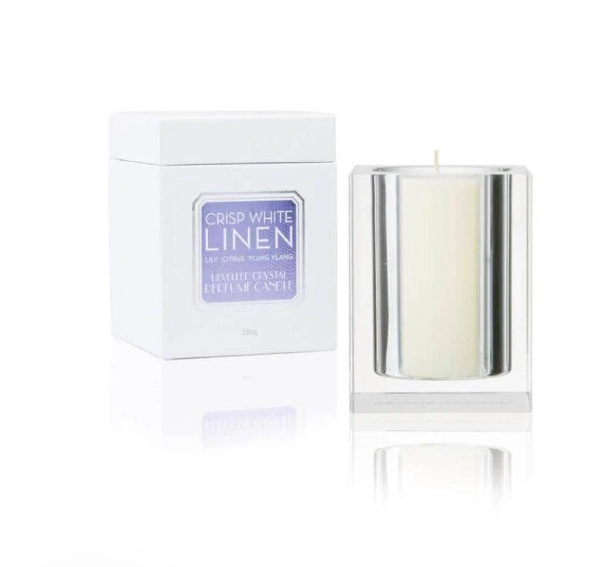 Crisp White Linen 220g Bevelled Crystal Candle