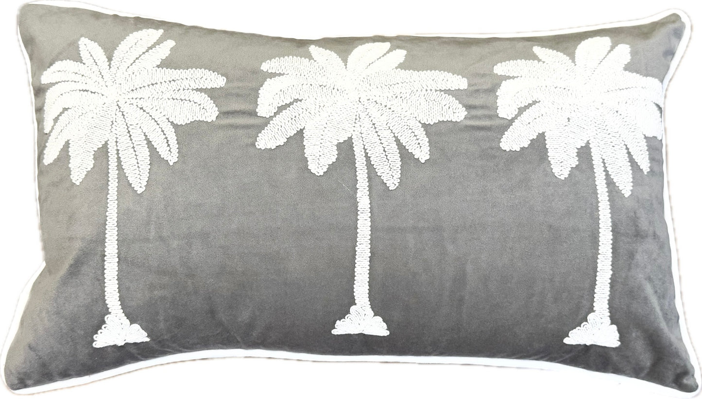 MAUI 3 PALM SMOKE CUSHION FEATHER FILLED
