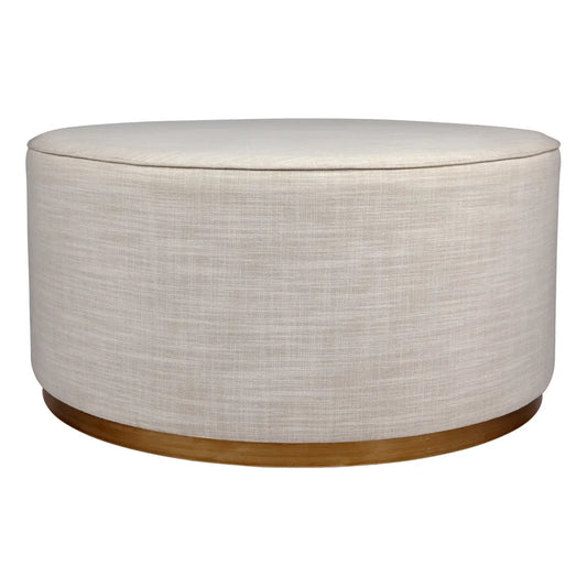 Ames Round Ottoman - Off White Linen