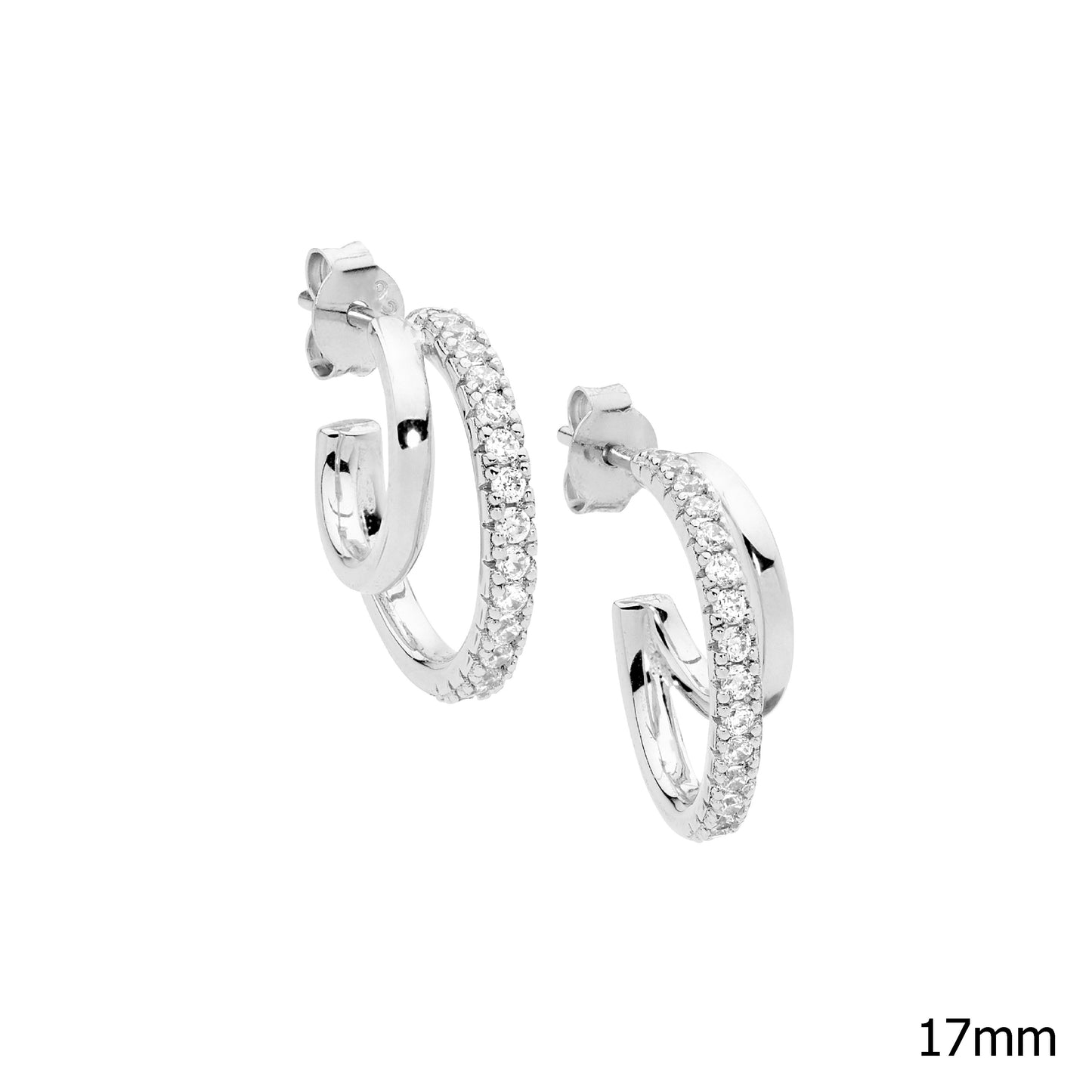 Silver Double Hoop Earrings with Crystals