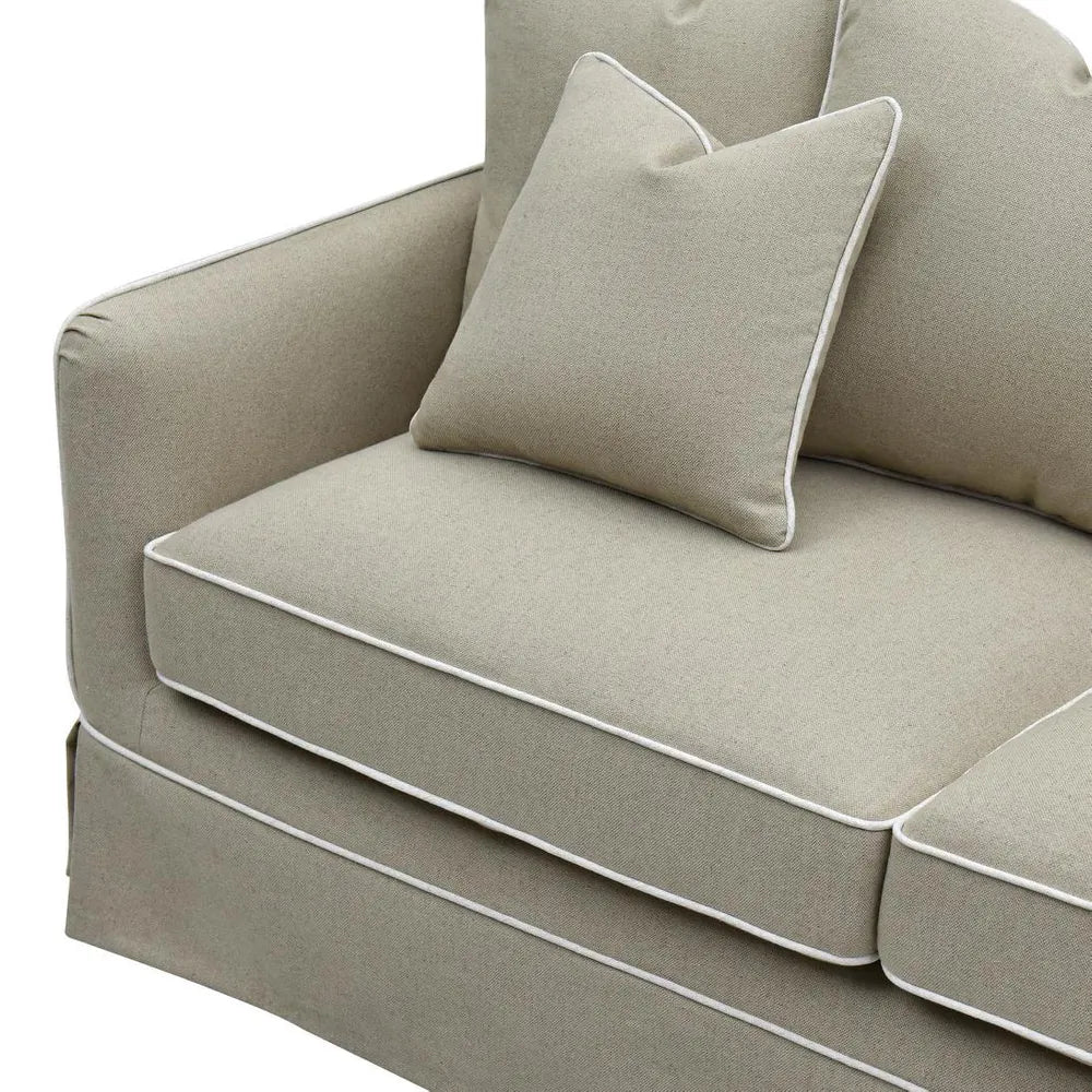 NOOSA HAMPTONS 2.5 SEAT SOFA NATURAL W/WHITE PIPING