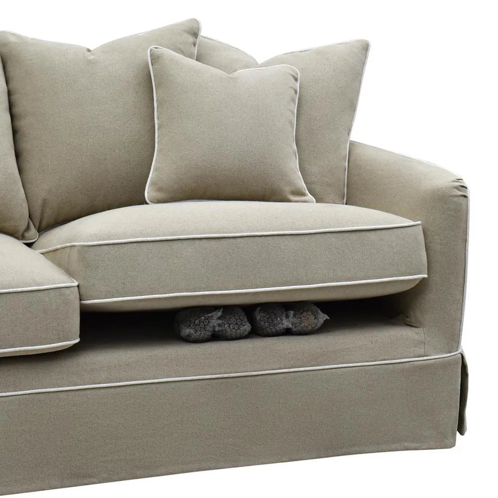 NOOSA HAMPTONS 2.5 SEAT SOFA NATURAL W/WHITE PIPING