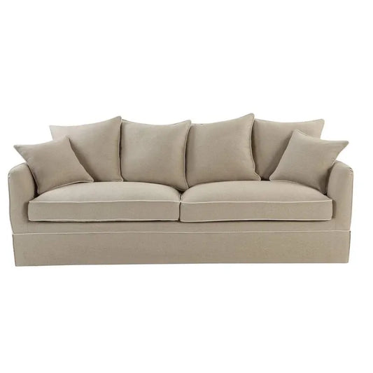 NOOSA HAMPTONS 3 SEAT SOFA NATURAL W/WHITE PIPING