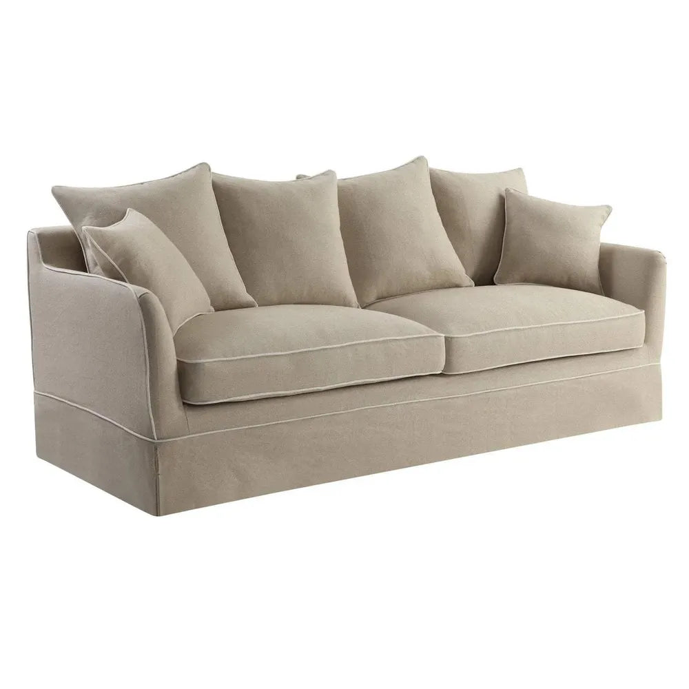 NOOSA HAMPTONS 3 SEAT SOFA NATURAL W/WHITE PIPING